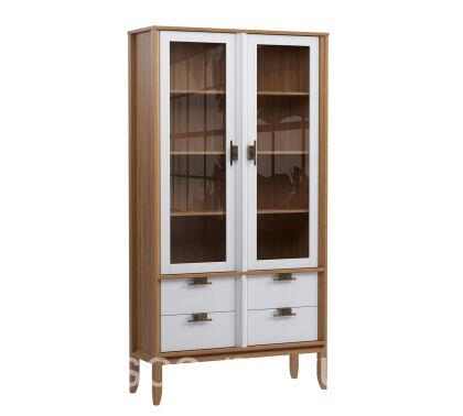 Шкаф Бридж широкий с 2 стеклянными дверями и 4 ящиками